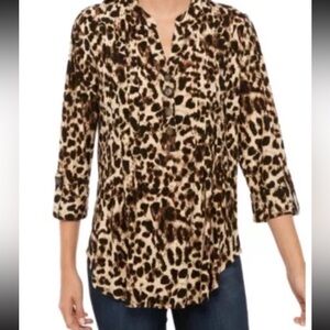 New directions animal print roll tab sleeve blouse XL